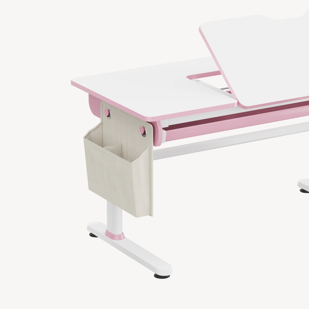 Scrivania Kuosa per Cameretta Regolabile in Altezza con Piano 120 x 60 cm e Cassetto - Rosa/Bianco [en.casa]