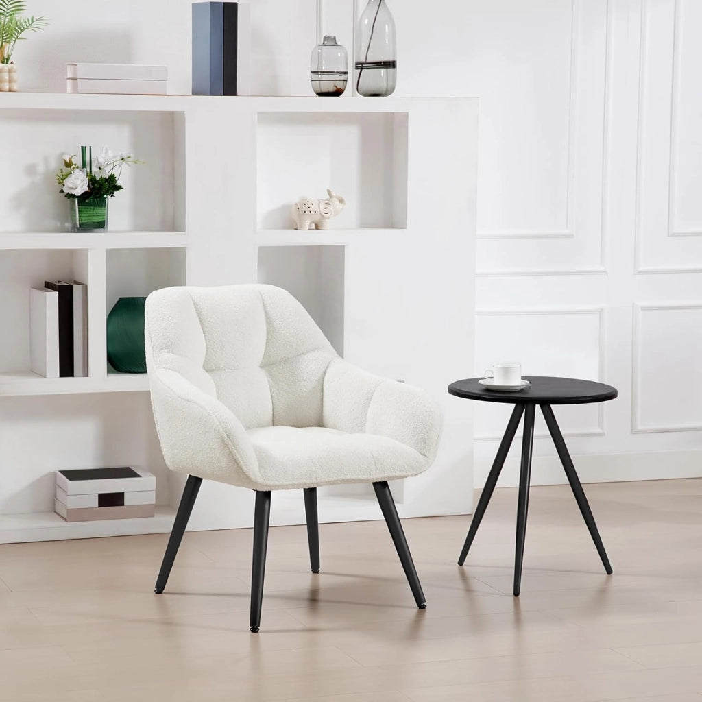 Poltrona Relax Lounge, Sedia Moderna, Poltrona per Camera da Letto Soggiorno, Poltroncina in Velluto di Agnello con Gambe in Metallo, Portata 150 kg, Crema, SKS47cm