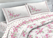 Completo Lenzuola In 100% Cotone Fantasia Cloe - 1 Piazza e Mezza - Rosa