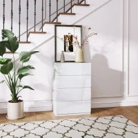 Cassettiera Moderna 4 Cassetti Antiribaltamento in Legno, 55x33x80 cm, Bianco Lucido
