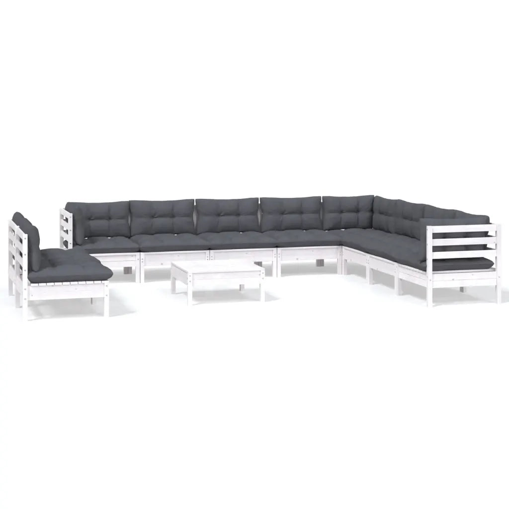 Set Divani da Giardino 11 pz con Cuscini Bianchi Legno di Pinocod mxl 73529