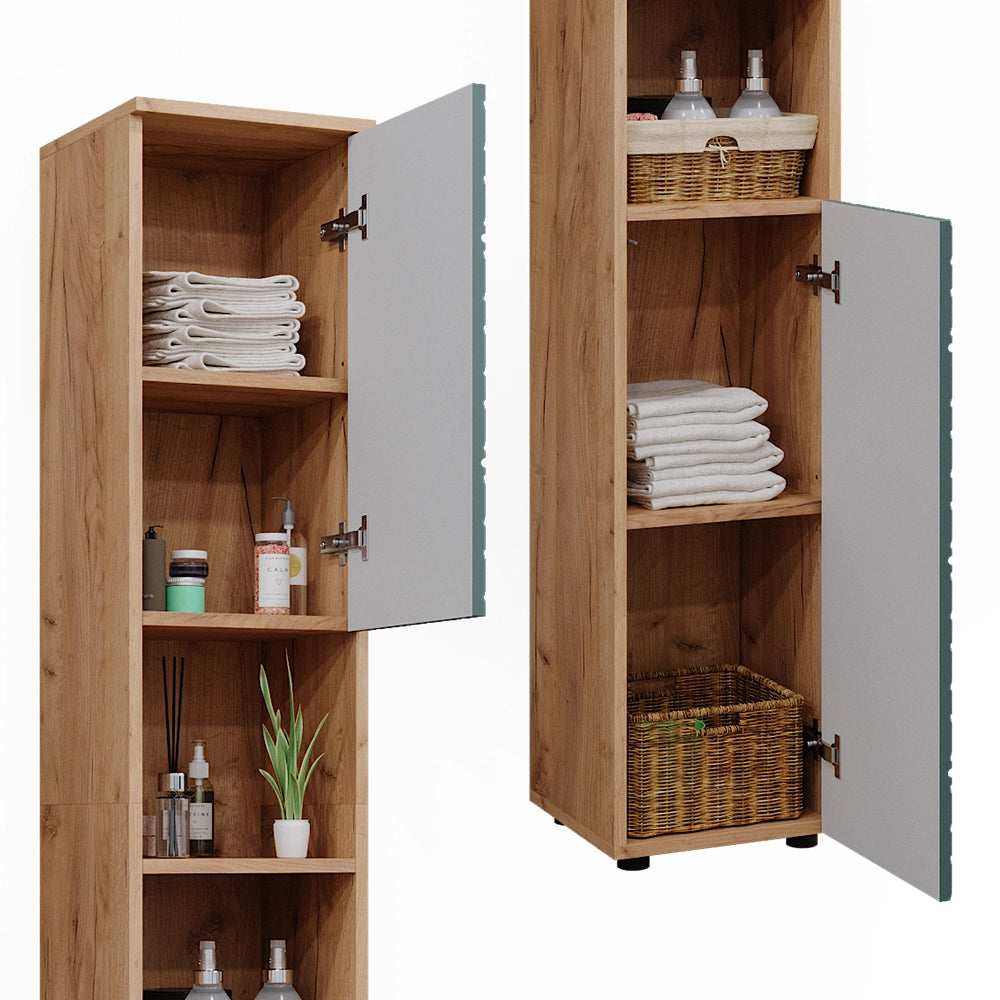 Vicco Mobiletto da bagno Quercia verde/oro 30 x 192 cm