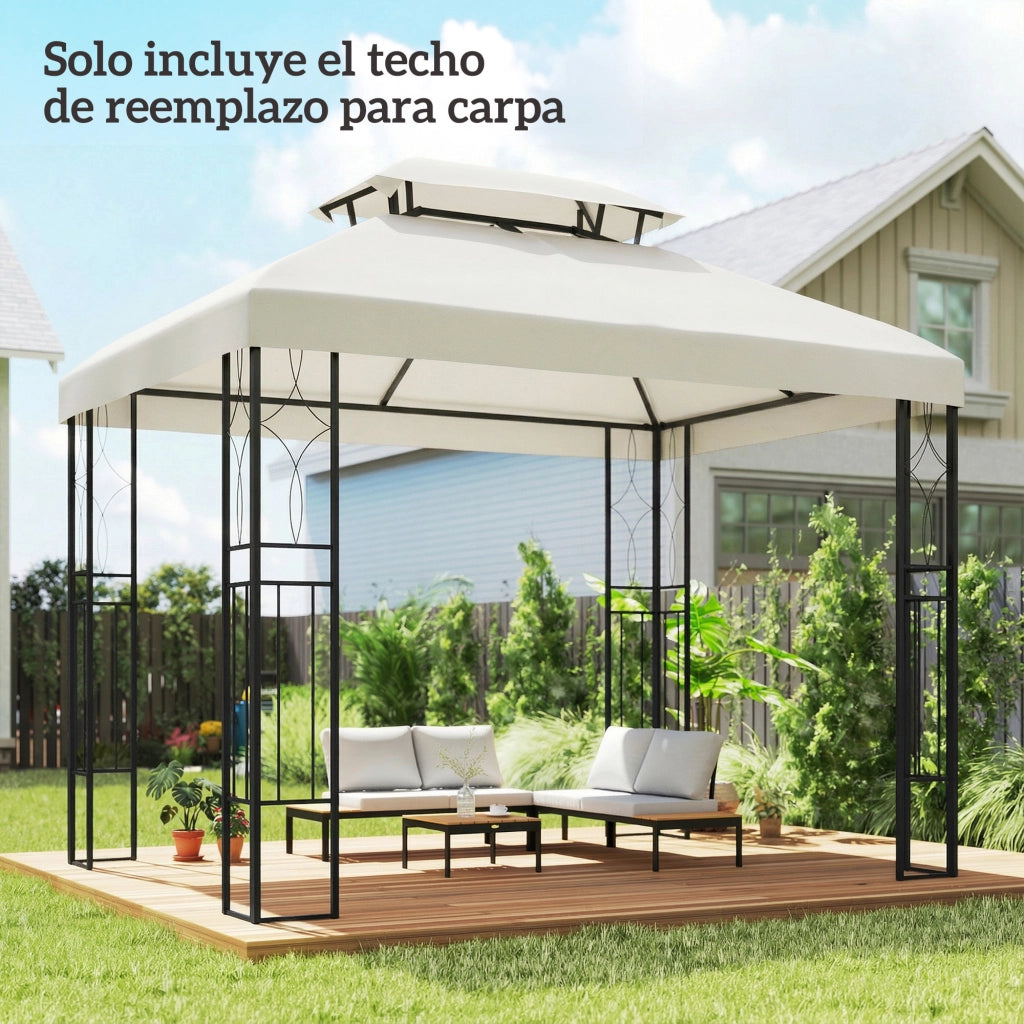 Toldo 4x3 m ¨C zephmum ¨C Crema, Tessuto, Doppio Tetto, Drenaggio, UV