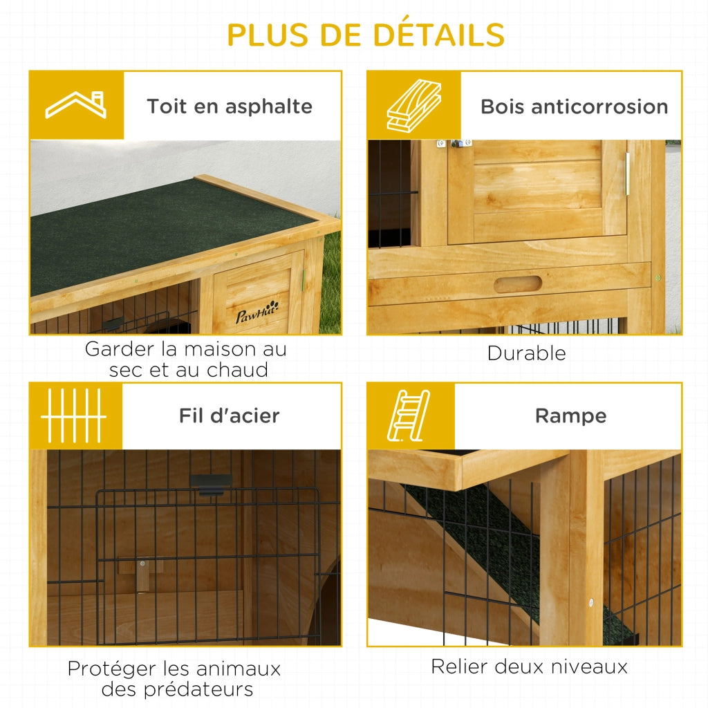 Conigliera in Legno a 2 Piani ¨C zephmum ¨C 85x50x80 cm Giallo
