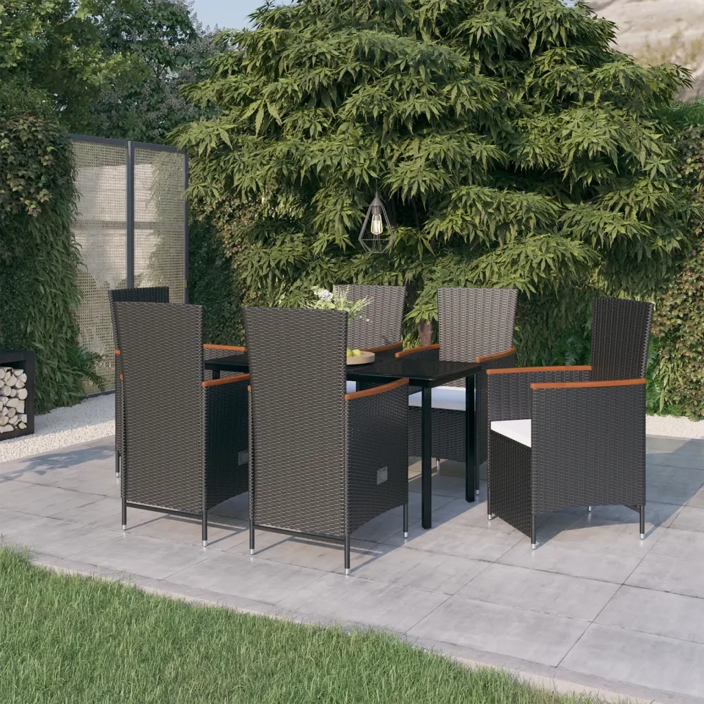 Set da Pranzo da Giardino 7 pz con Cuscini Nero 3099461