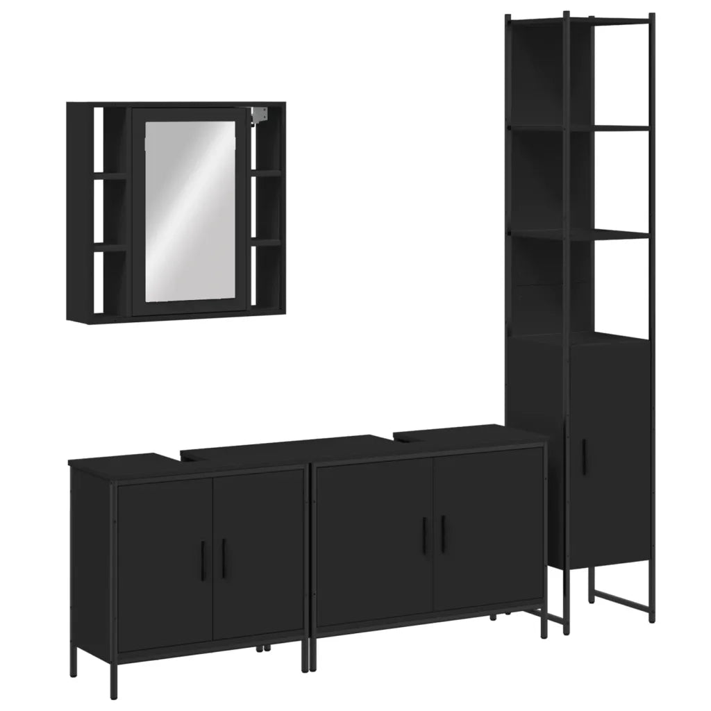 Set Mobili da Bagno 4 pz Nero in Legno Multistratocod mxl 91359