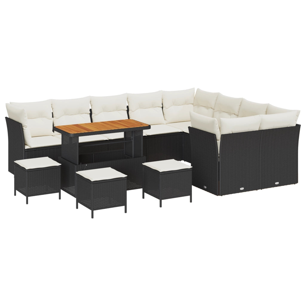 Set di divano da giardino 13 pezzi con cuscini in Polyrattan nero