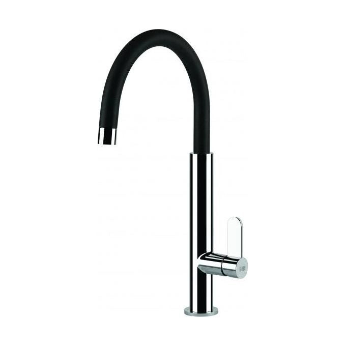 Elleci Dove MKKDOV86 - Miscelatore da cucina Mono Splitcomando, da incasso, Acciaio-Nero, canna girevole, 41,5 cm, Acciaio-Nero