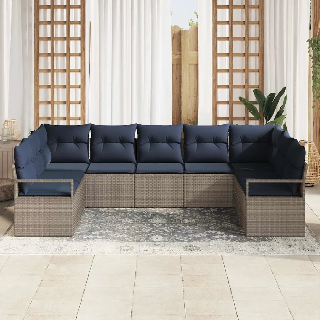Set di divani con cuscino 9 pcs Grigio polyrattan