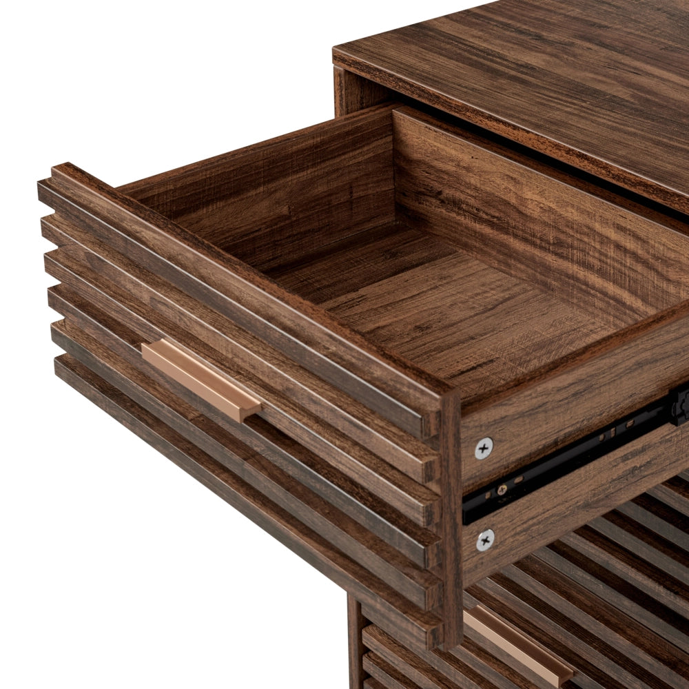 Cassettiera in MDF Legno scuro 4 cassetti Gambe in ferro Moderno