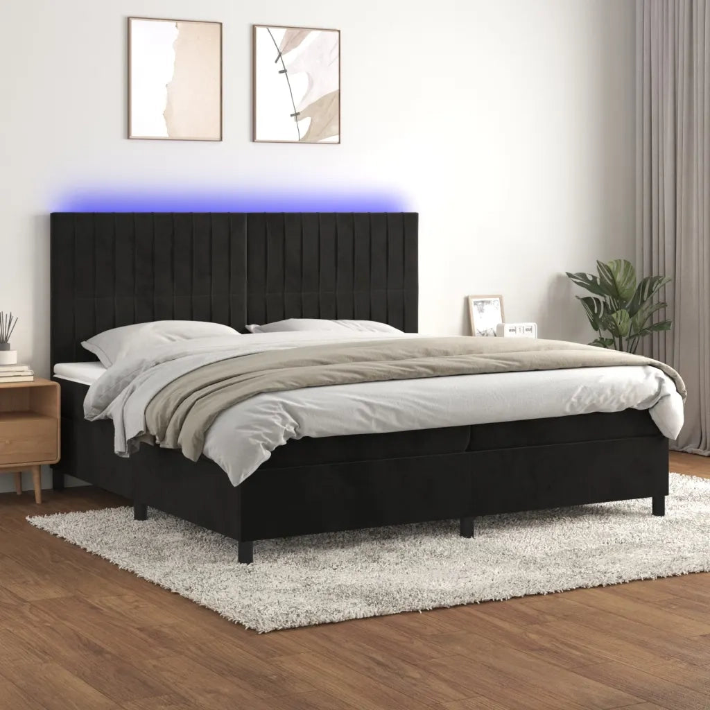 Letto a Molle con Materasso e LED Nero 200x200 cm in Velluto 3136265