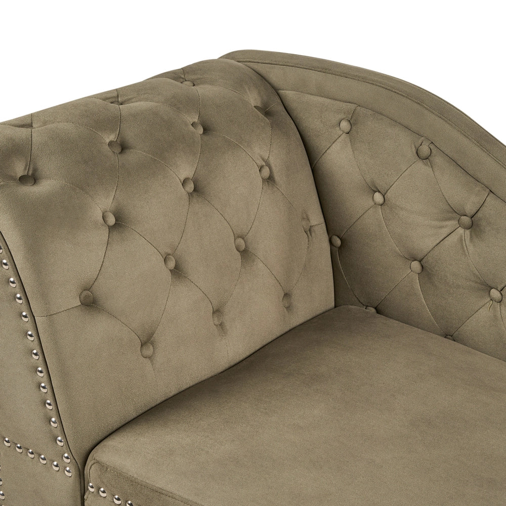 Chaise longue in velluto verde oliva versione sinistra Con Bottoni stile retrò