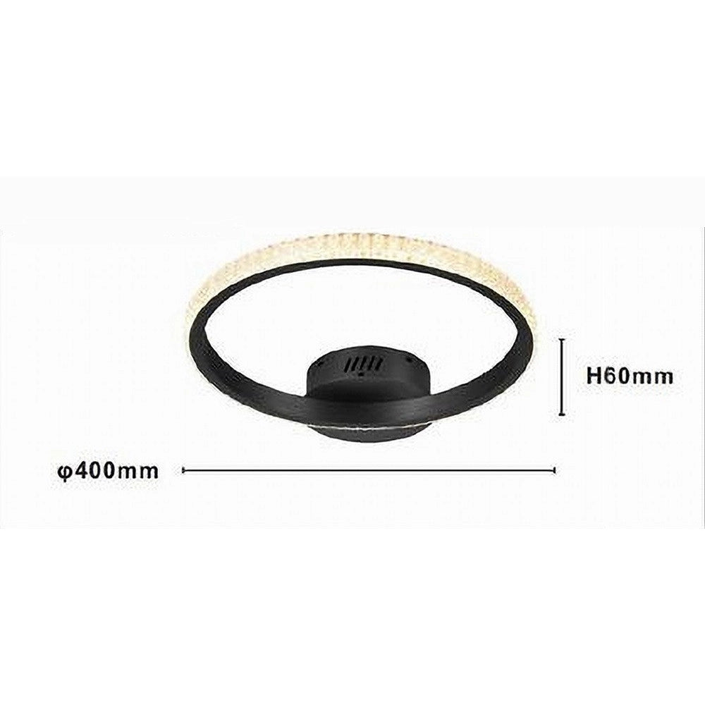 Trade Shop - Plafoniera Led 24w Cerchio Effetto Cristallo Nero Luce Fredda Calda Naturale 31722 -