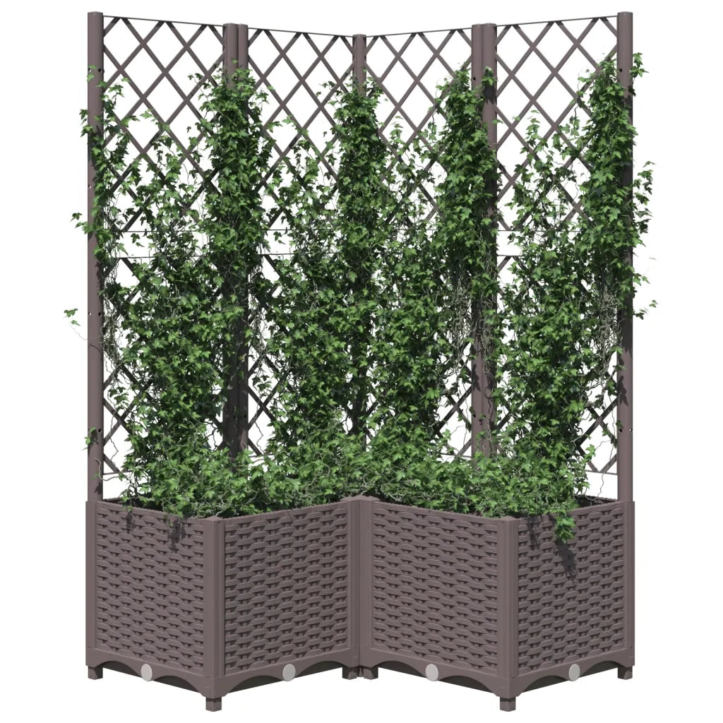 Fioriera | Cassetta per fiori | Vaso da Giardino con Graticcio Marrone 80x80x136 cm in PP