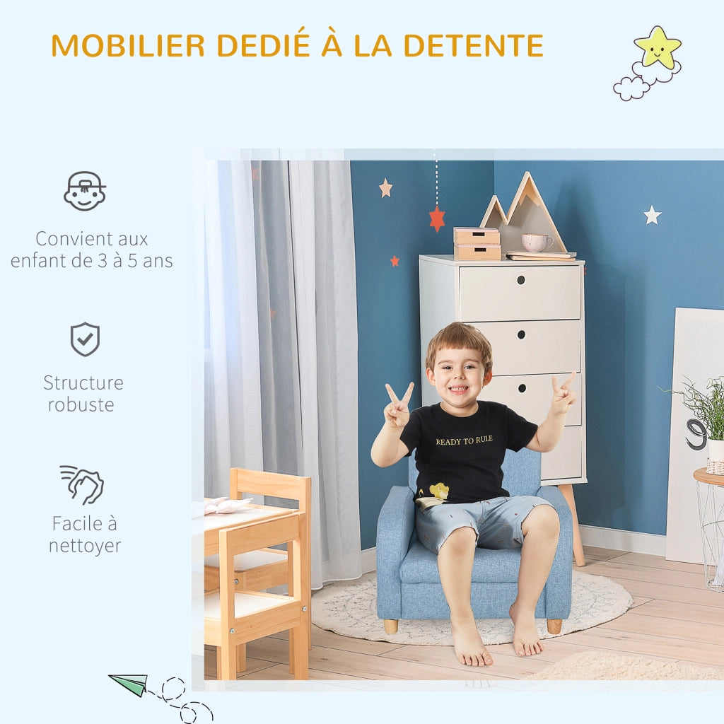 Poltrona Bambini Scandinava Lin Blu ¨C Xylo ¨C Imbottitura Alta Densit¨¤ Legno