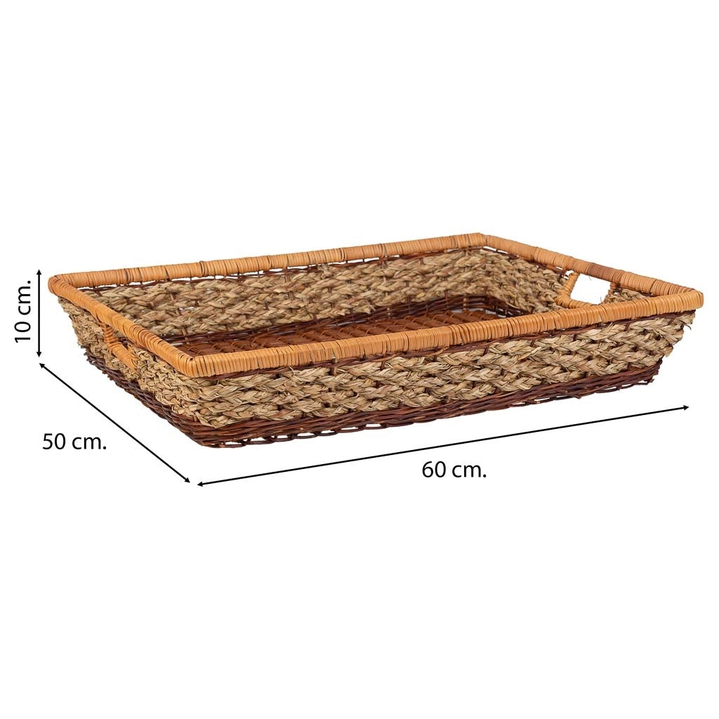 Vassoio rettangolare in corda intrecciata marrone 60x50x10h