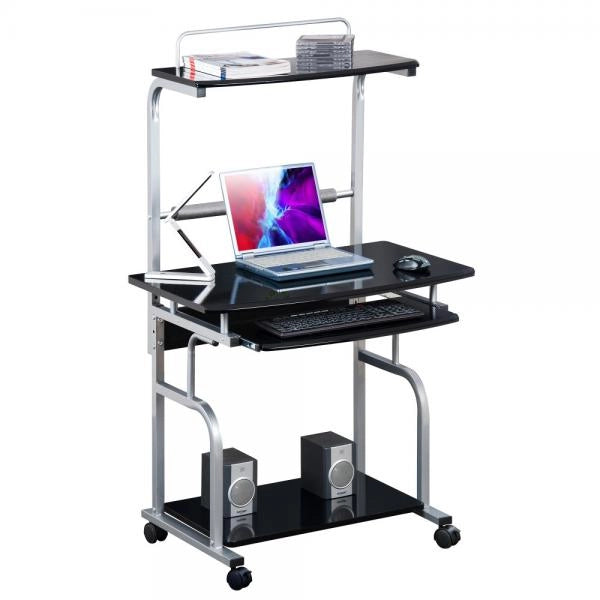 TECHLY ICA-TB 7800BK - SCRIVANIA MOBILE CON PIANO TASTIERA ESTRAIBILE - NERO LUCIDO
