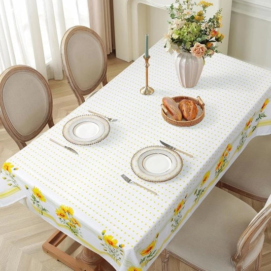 Telaio per tavolo con fiori rettangolari, impermeabile, aquarela, decorazione per tavolo, tovaglia per tavolo in poliestere per giardino, picnic, cucina, feste, primavera/estate (fiore giallo, 140 x 180 cm)