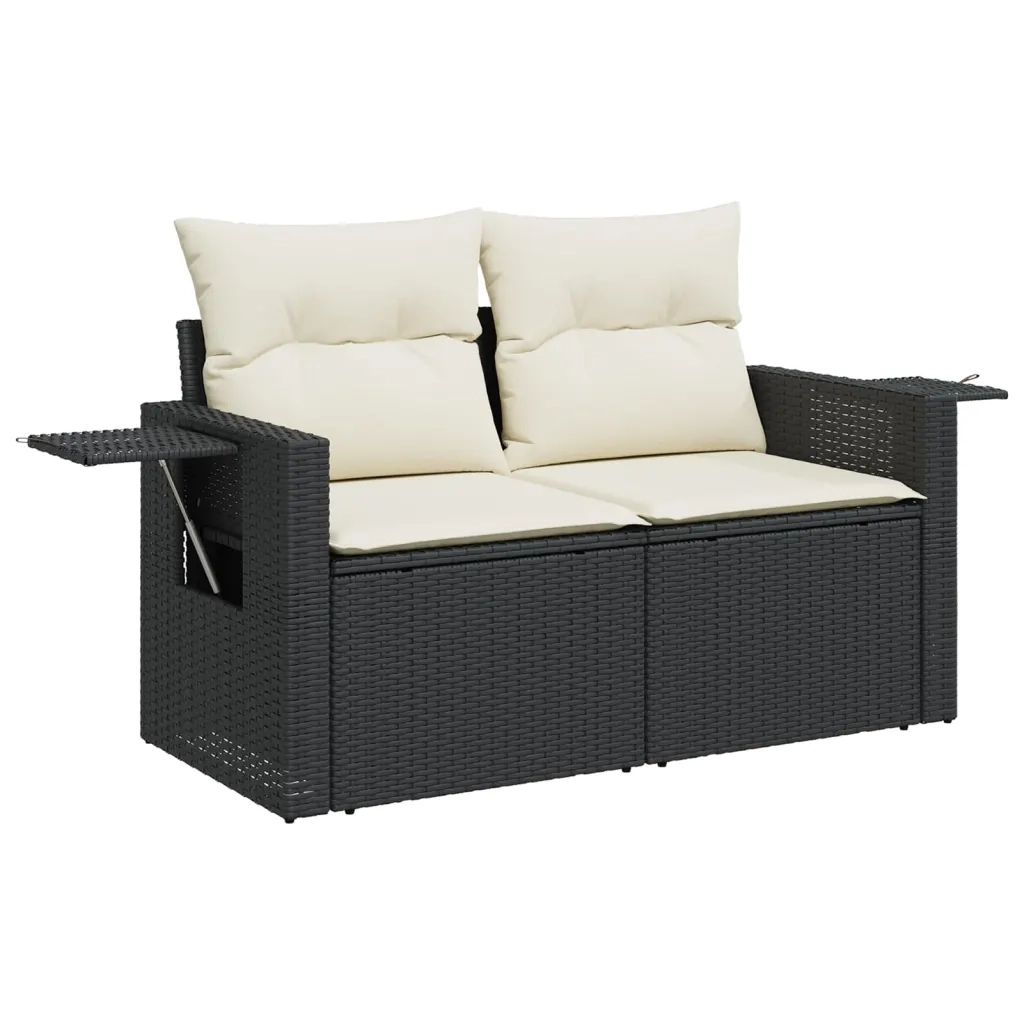 Set Divano da Giardino 6 pz con Cuscini Nero in Polyrattan 3220135
