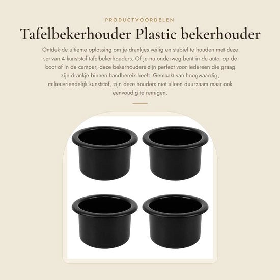 Contenitore di bicchieri - 4 pezzi - Plastica - Nero - Inserto - Duraturo - Per auto/autocarro/caravan - Contenitore di bevande