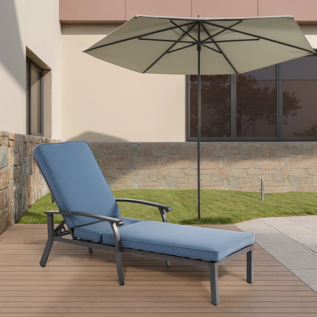 Lettino Prendisole Chaise Longue con Schienale Regolabile in 5 Posizioni e Cuscino; Arredo da Esterno in Alluminio Blu 204 x 58 cm