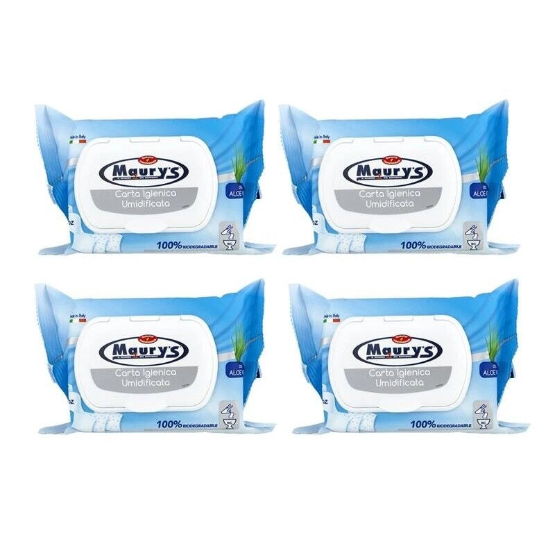 KIT SET 4 PZ MAURY'S SALVIETTE UMIDIFICATA 25PZ ALOE VERA 100% BIODEGRADABILE