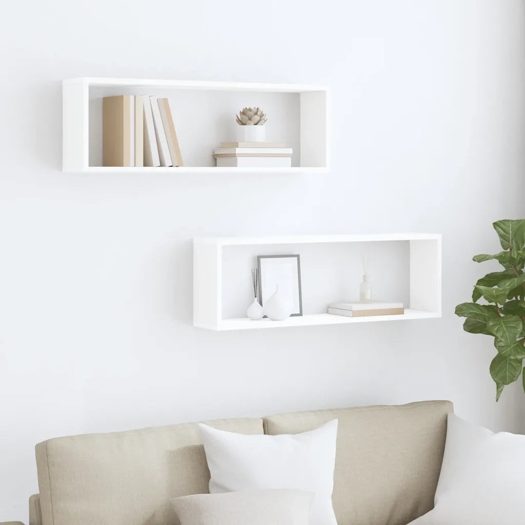 Mensole Parete a Cubo 2pz Bianco 80x15x26,5cm Legno Multistrato