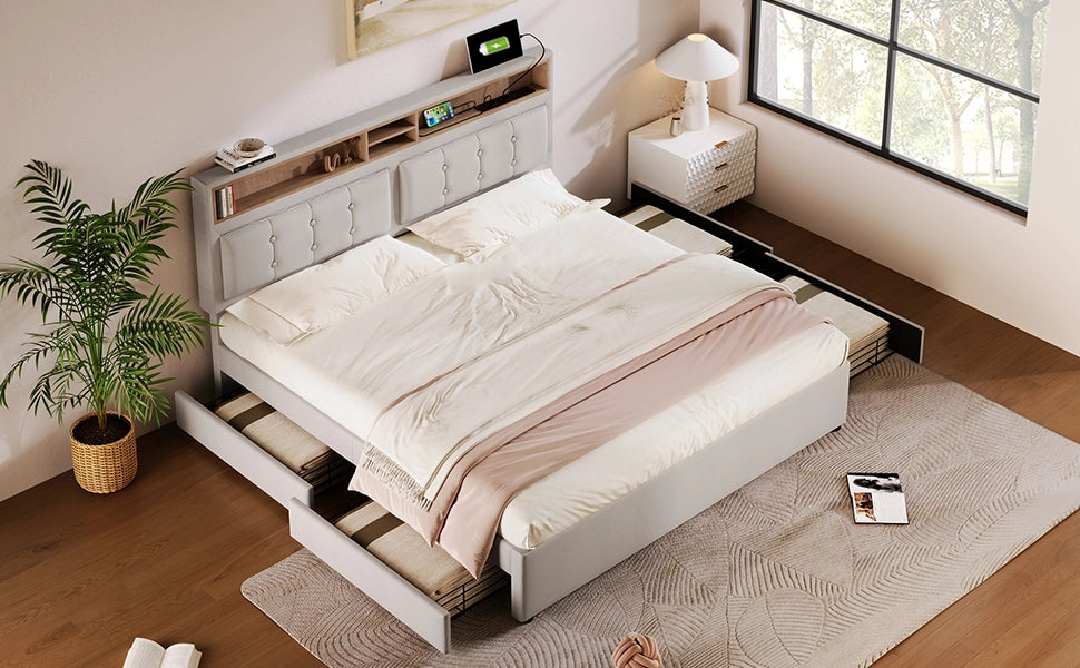 Letto Matrimoniale; Lino; Beige