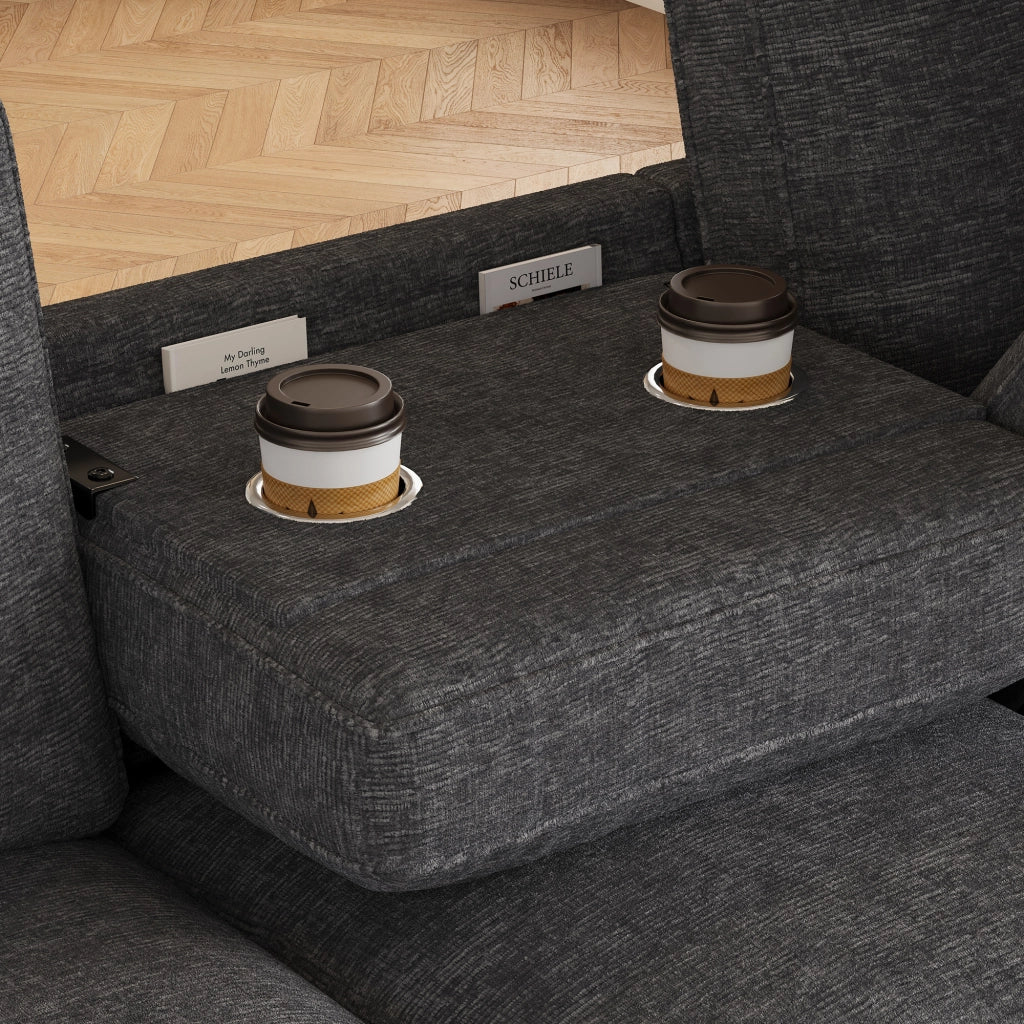Divano angolare a L a 4 posti con chaise longue contenitore e schienale ribaltabile in chenille grigio 280 × 136 × 82 cm