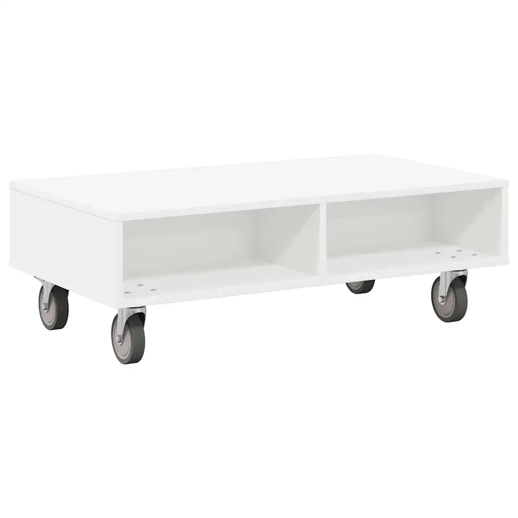 Tavolino con Ruote Bianco 90 x 50 x 30 cm Legno multistrato 891016