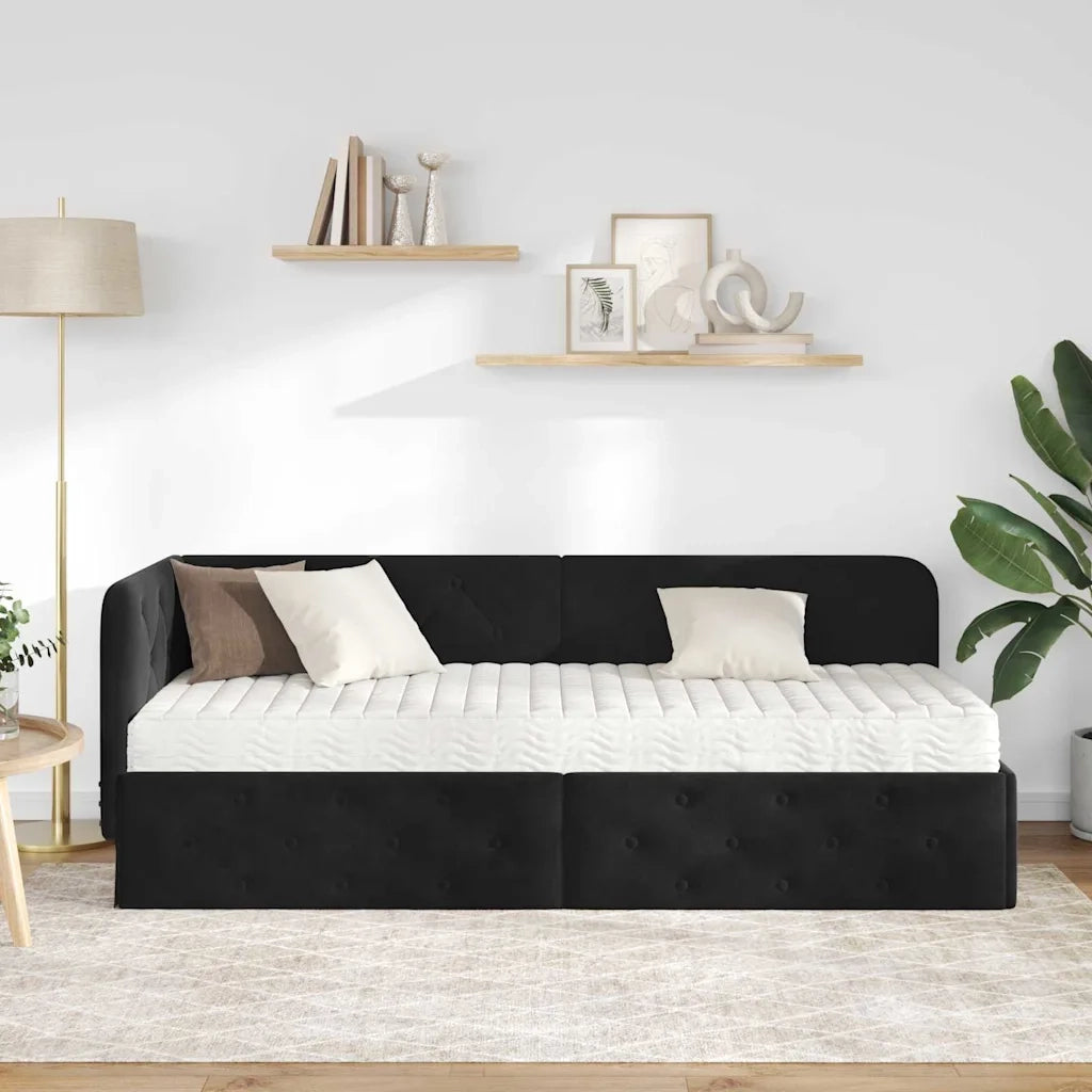 Letto singolo | Letto per adulti | Cornice del letto ad angolo Nero 80 x 200 cm Velluto