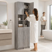 Bathroom Cabinet, Grey Sonoma, 32x25.5x190 Cm, Wood-based Material