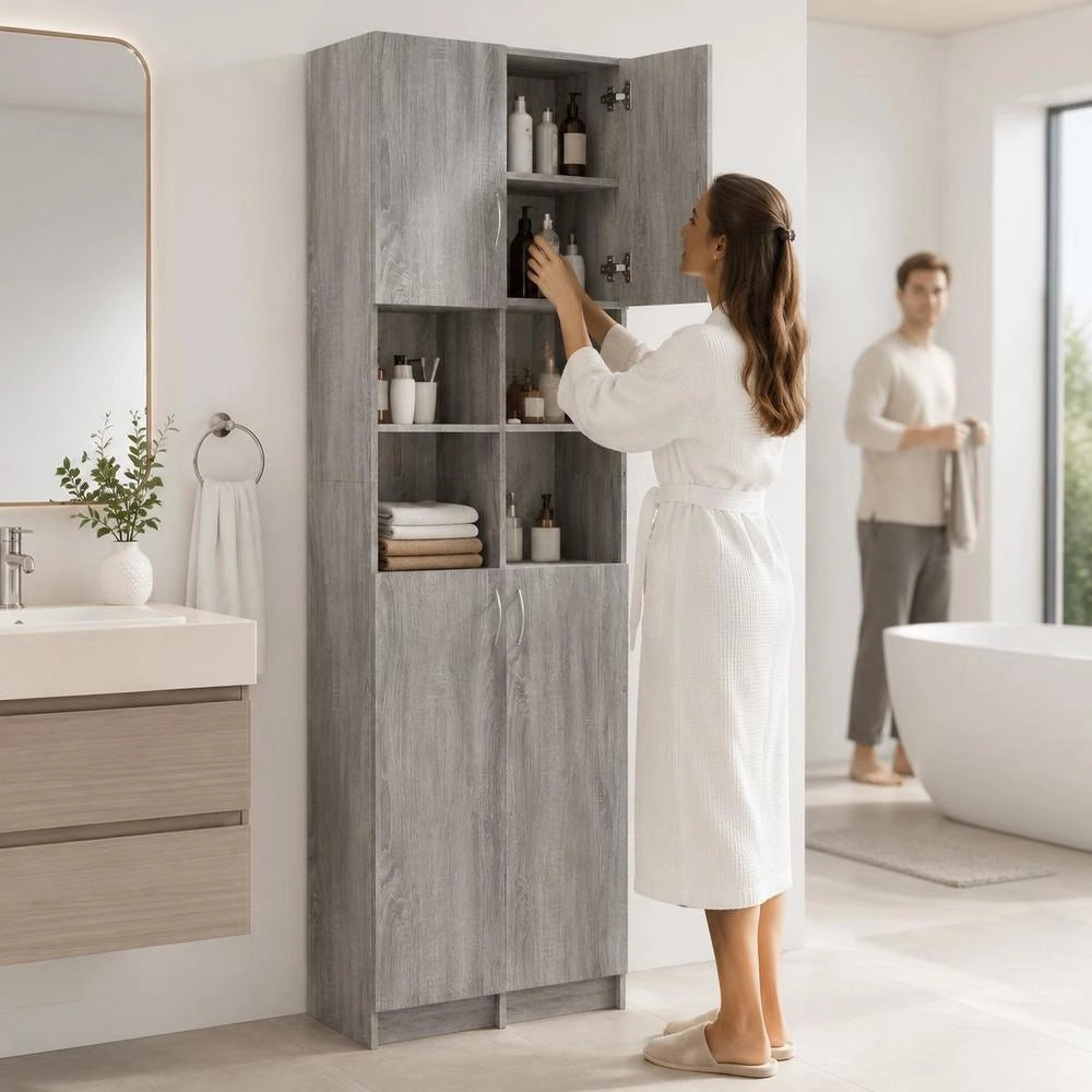 Bathroom Cabinet, Grey Sonoma, 32x25.5x190 Cm, Wood-based Material
