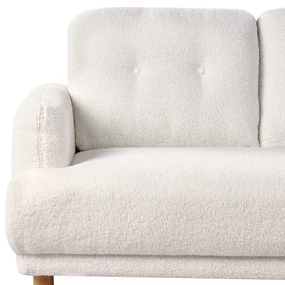 Divano a 3 posti gambe in legno poliestere rivestito in tessuto bouclé bianco soggiorno classico e contemporaneo
