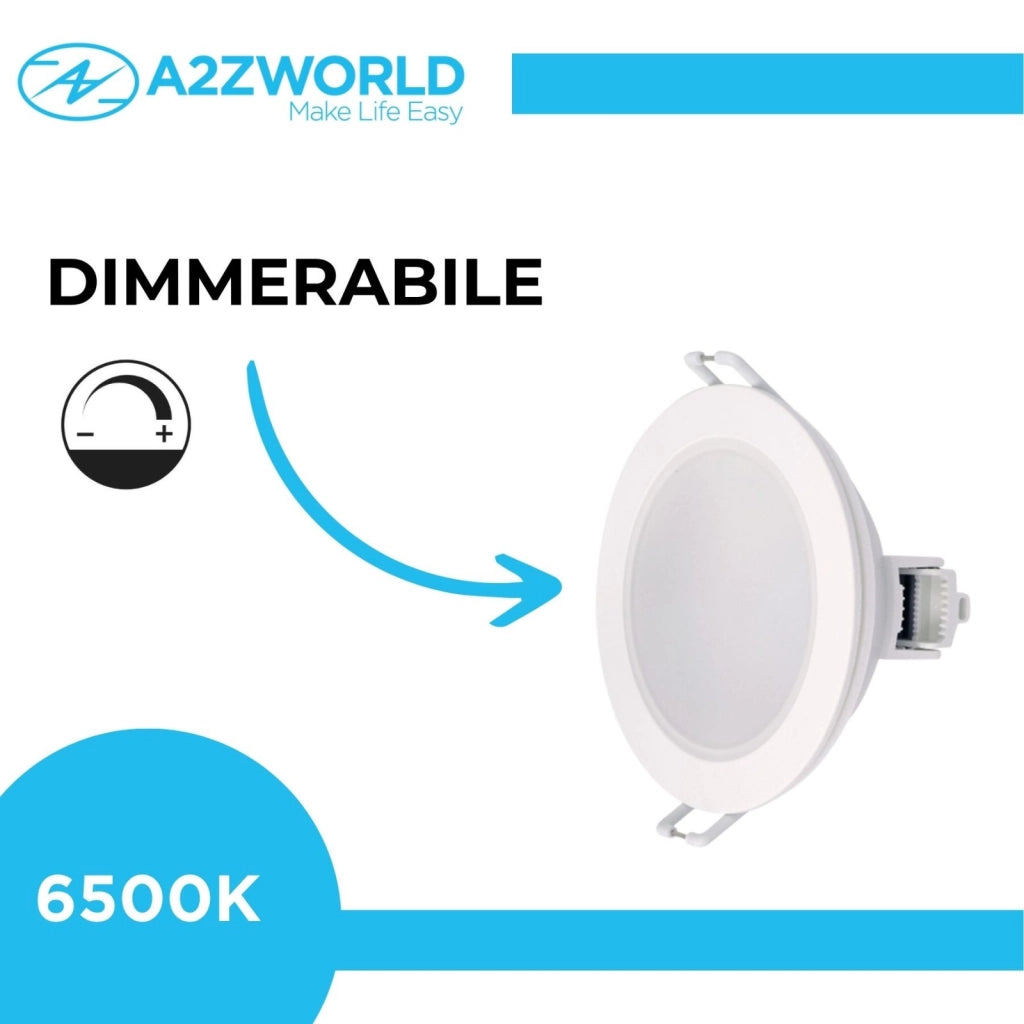 3 Faretti LED da Incasso Dimmerabili 5W 550LM 220V Rotondi Bianco D87mm H36mm Foro 70mm IP65 (Bianco Freddo 6000K)