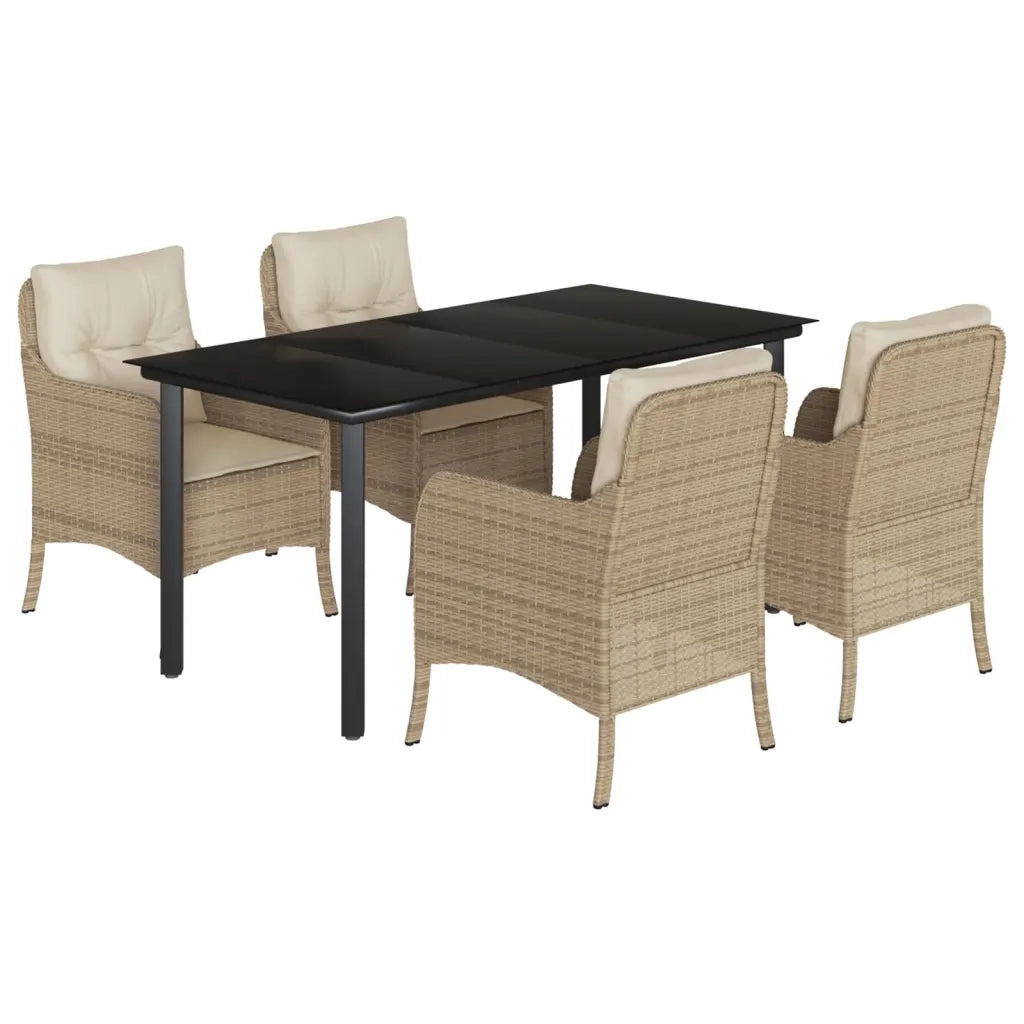 Set da Pranzo da Giardino 5 pz con Cuscini Beige in Polyrattan