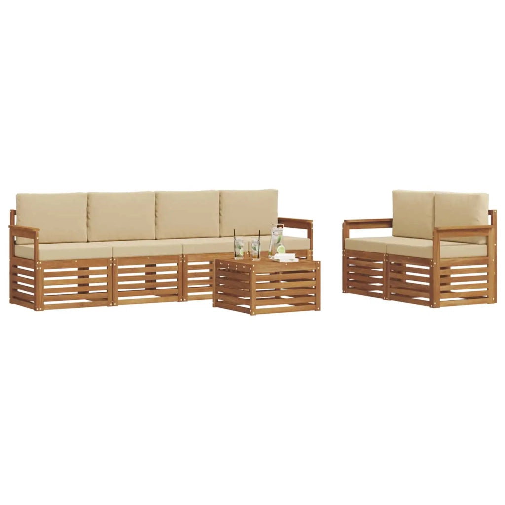 Set di divani da esterno con cuscino 7 pcs Naturale e Beige 3374398