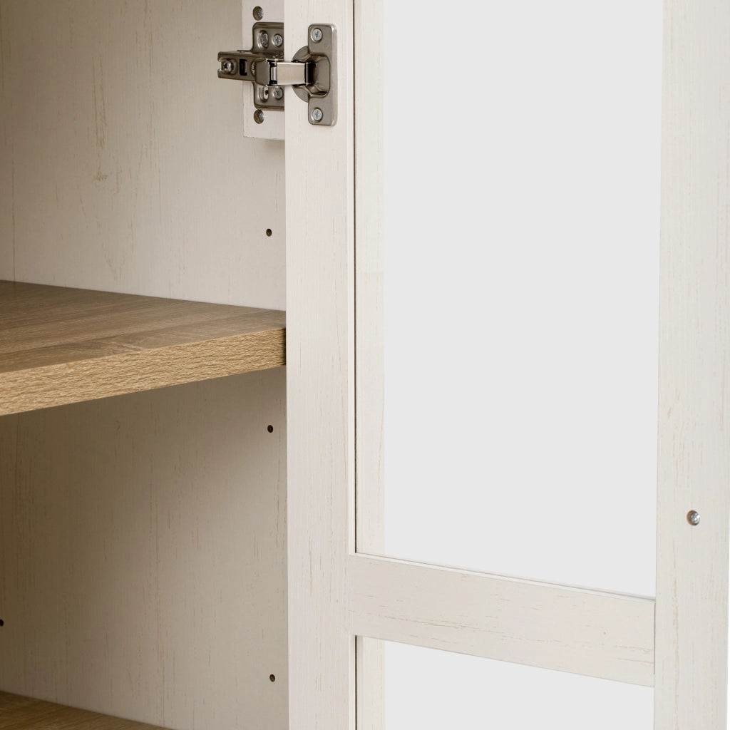 Credenza alta con ante in vetro, 2 cassetti e ripiani regolabili per cucina e soggiorno bianco 76.2 × 40.1 × 180 cm