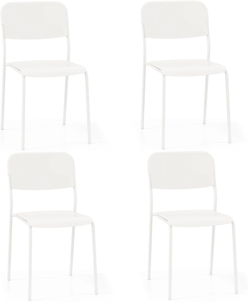 Set di 4 sedie da sala da pranzo, sedia da cucina impilabili con gambe in metallo, sedie senza braccioli, seduta e schienale in PP, per soggiorno, carico 160 kg (bianco)