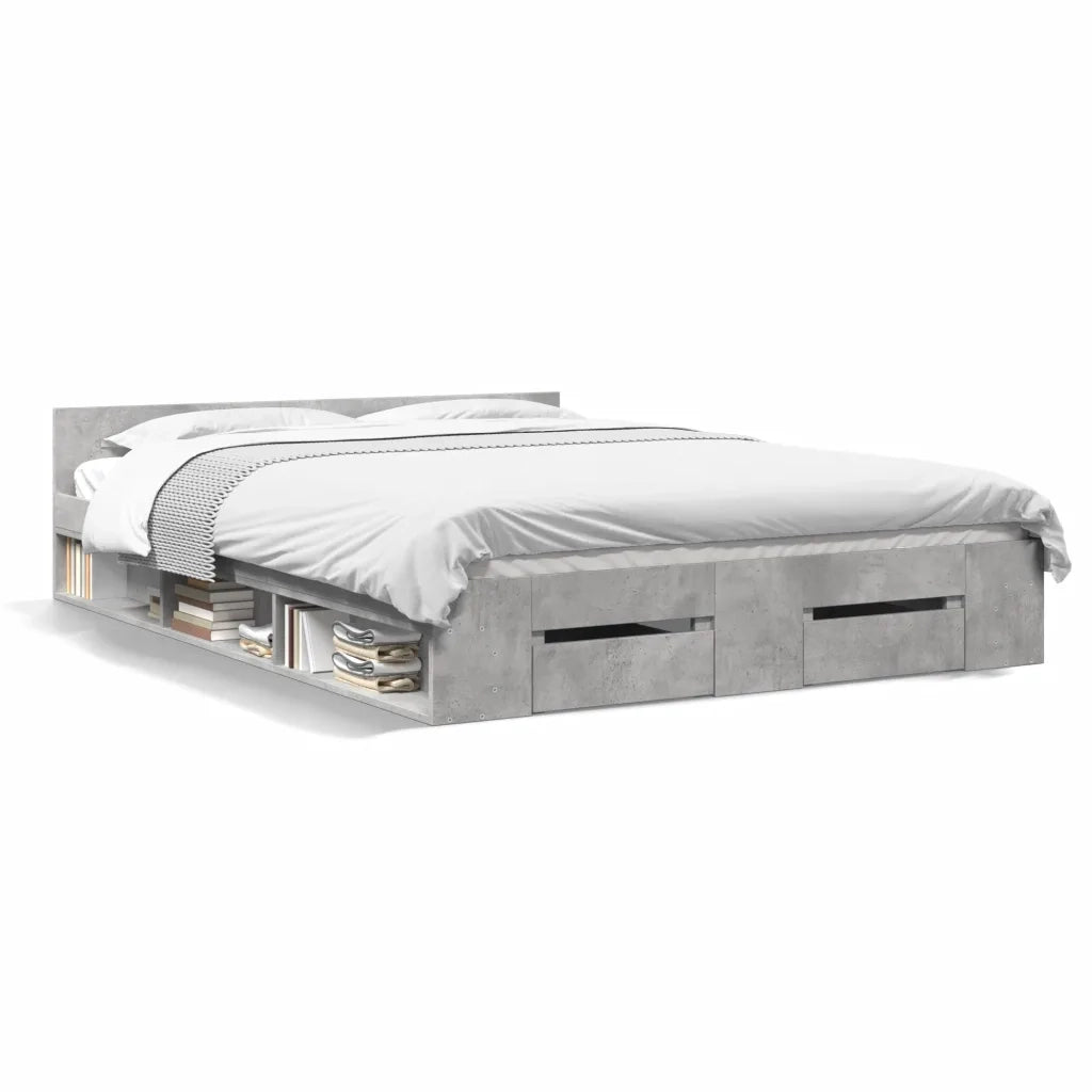 Giroletto Cassetti-Struttura Letto con contenitore Grigio Cemento 140x190 cm Legno Multistrato 463457