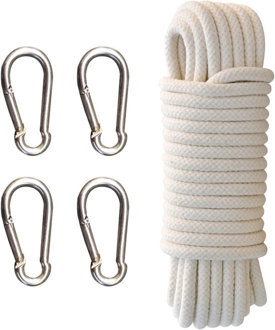 Tou di Nylon per Vele, Corda da Lavatrice e Corda per Cani - Inclusi 4 Orecchioni di Fissaggio (6mm x 10m)