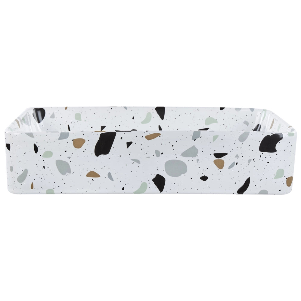 Lavabo da appoggio in ceramica effetto terrazzo bianco 51 x 34 cm Lavello da bagno rotondo