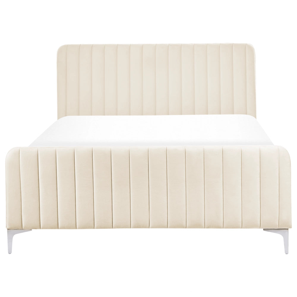 Letto in velluto beige UE Matrimoniale 140 x 200 cm Testiera Imbottita con Gambe in metallo Design moderno