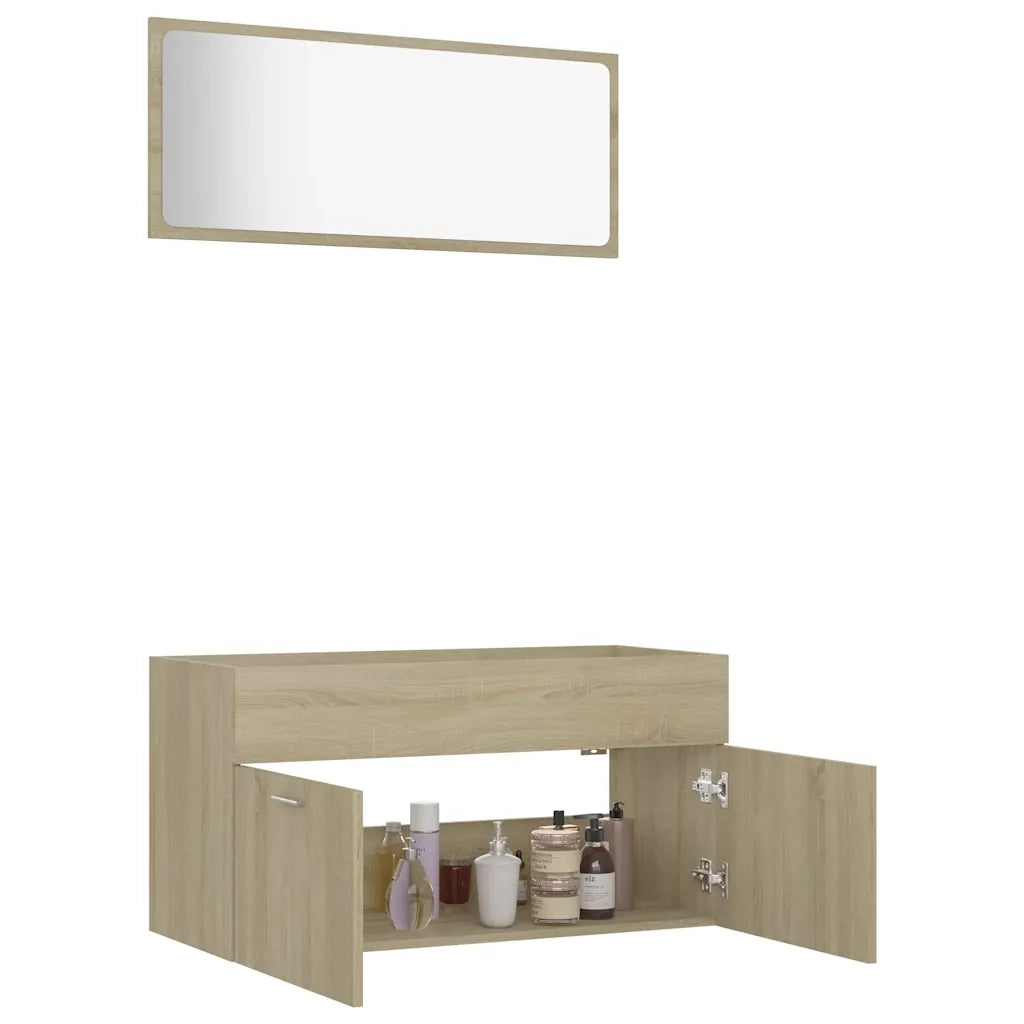 Set Mobili da Bagno 2 pz Rovere Sonoma in Truciolato cod mxl 23458