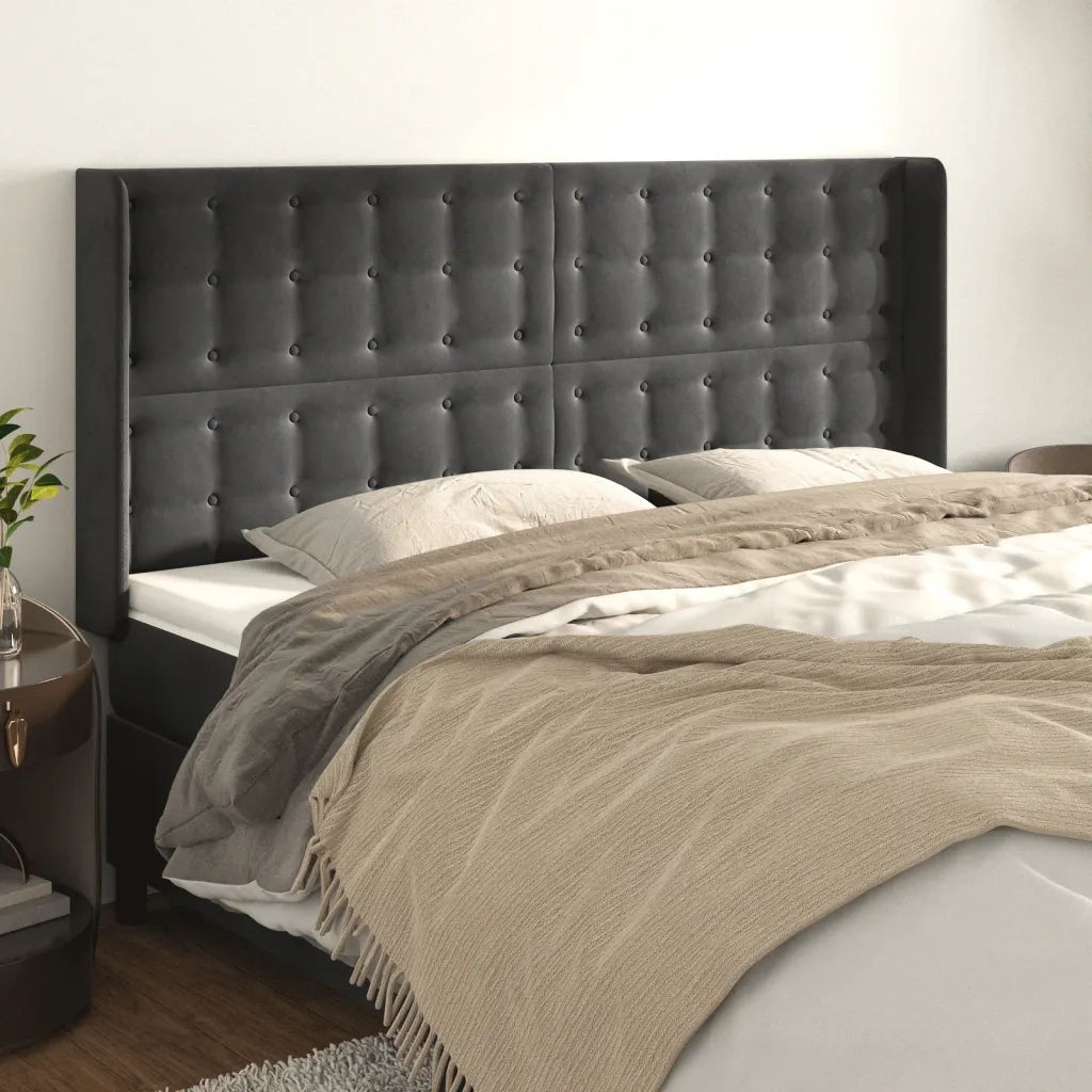 Testiera | Testata ad Orecchio GrigioScuro 203x16x118/128cm in Velluto