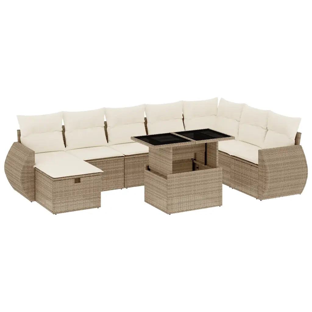 Set Divano da Giardino 9 pz con Cuscini Beige in Polyrattan 3275188
