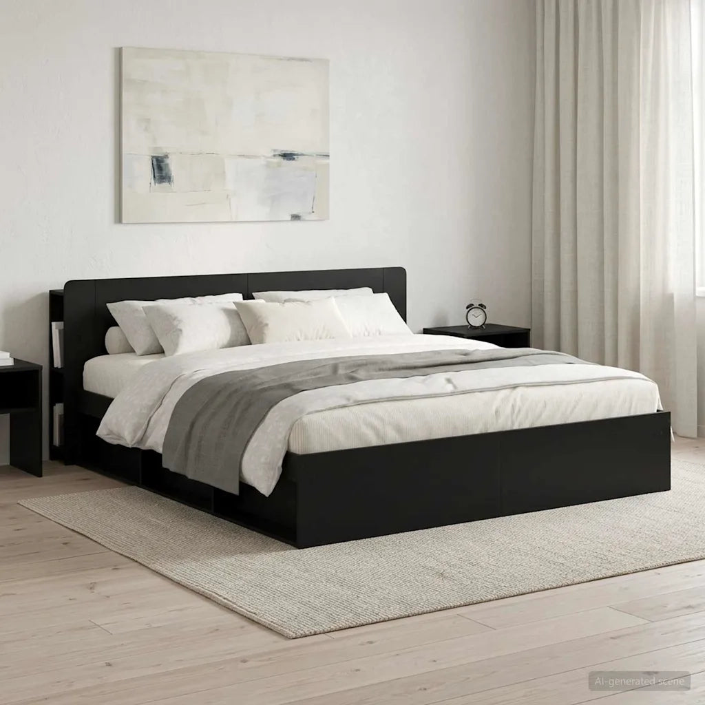 Testata del letto con archiviazione Nero Legno ingegnerizzato 8001238