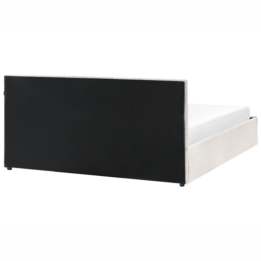 Letto ottomano bianco sporco bouclé 180x200 cm con testiera sollevabile e base a doghe Design moderno