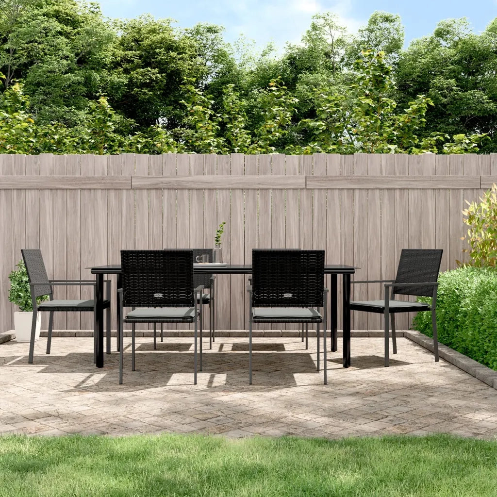 Set Pranzo da Giardino 7 pz con Cuscini in Polyrattan e Acciaio