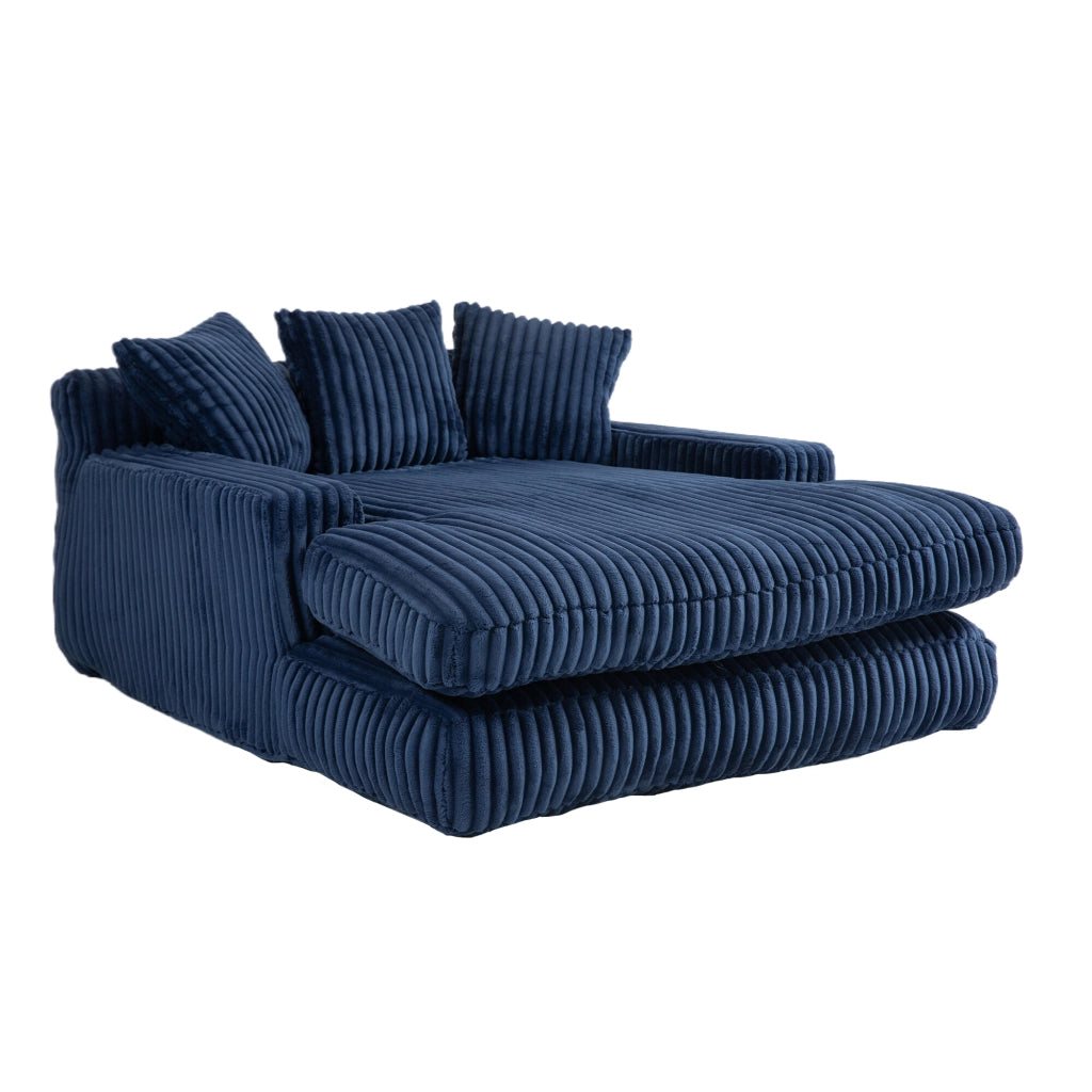 OKWISH Chaise Longue in Velluto a Coste, Design Ergonomico con 3 Cuscini e Seduta a Pavimento, Blu Navy 125 x 155 x 63 cm